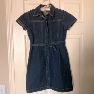 GAP dark blue Denim Collared Shirt Dress with Snap Buttons and belt